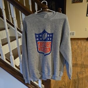 Taylor Swift Football Gray Crewneck Sweater with NFL Logo
